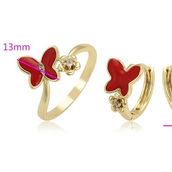 Butterfly Gold Plated color Earring & Ring Set with Black Velvet Pouch - Picture 2 of 7